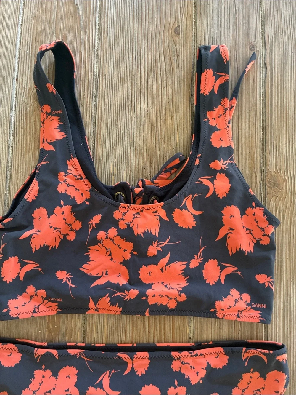 Ganni Floral Recycled Matte Bikini Set in Phantom 36